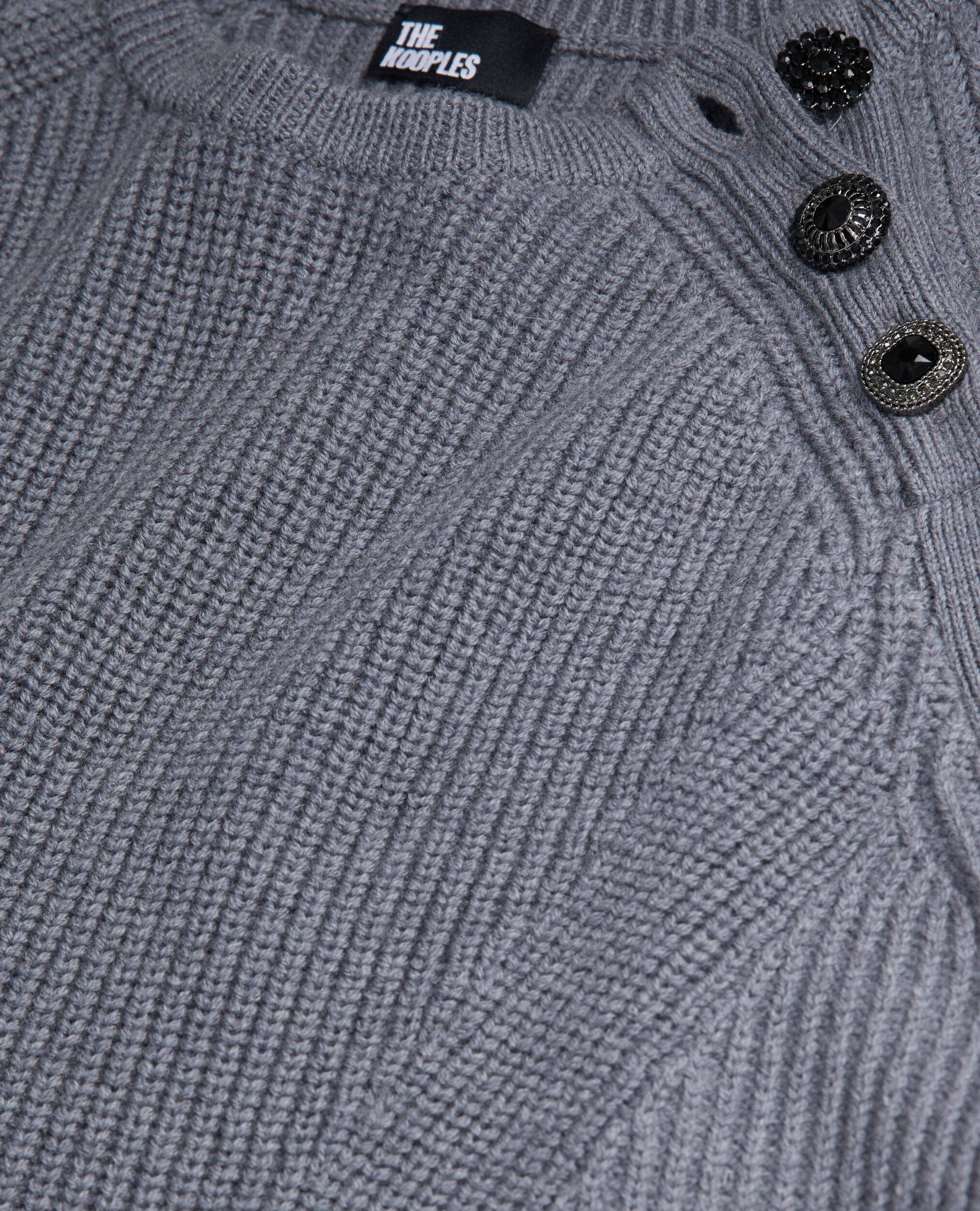 Pull gris en laine avec boutons bijoux, MIDDLE GREY MEL, hi-res image number null