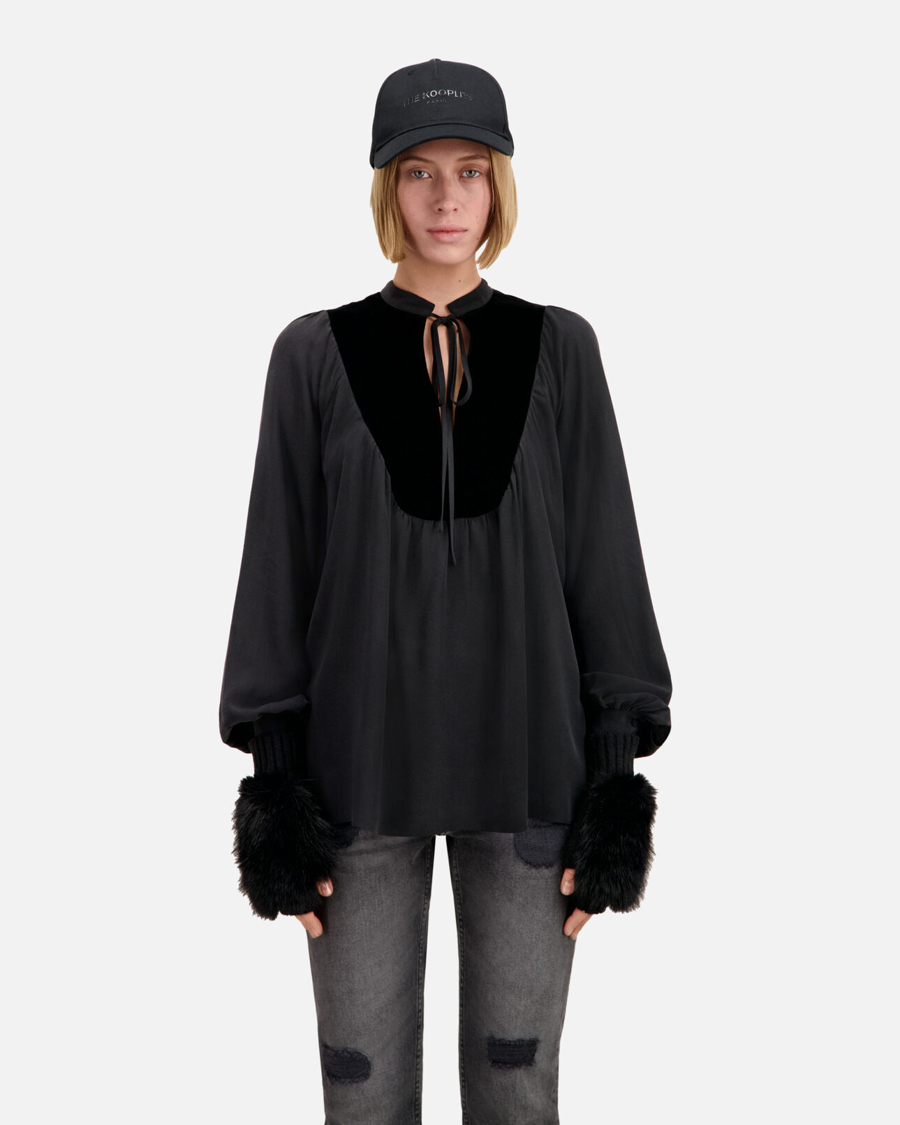 The Kooples MIXED BLACK black corduroy cap