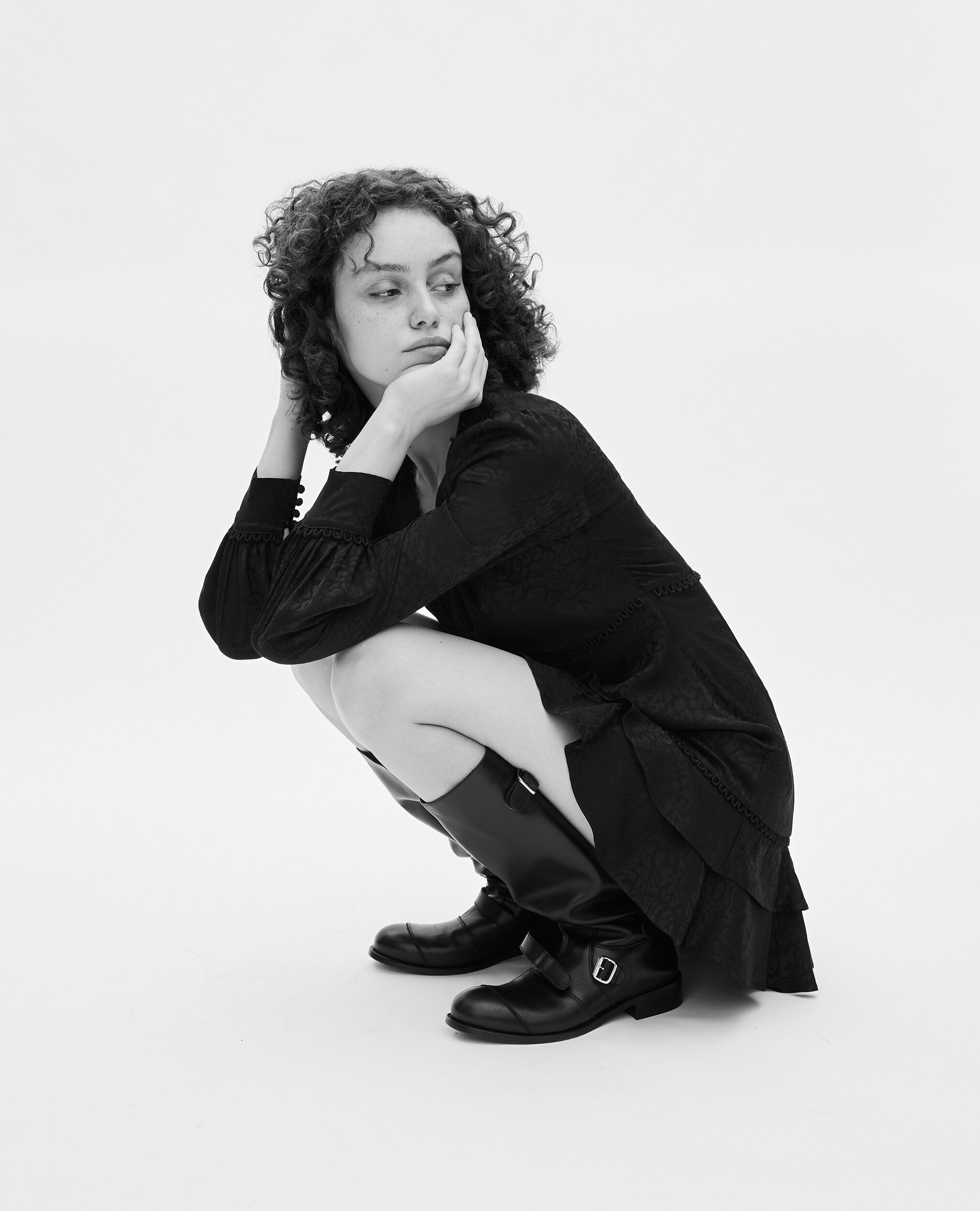 Robe courte en jacquard léopard noire, BLACK, hi-res image number null