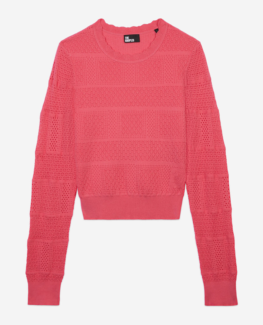 The Kooples WOMEN RETRO PINK fuchsia openwork knit sweater