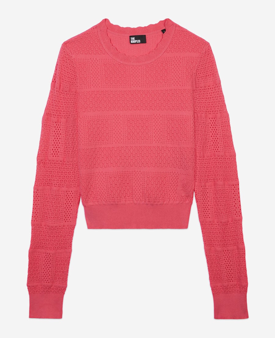 The Kooples FEMME RETRO PINK pull en maille ajour&eacute;e fuchsia