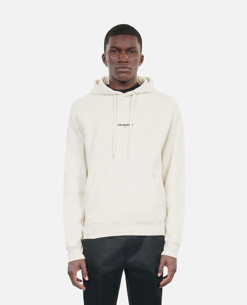 The Kooples HERREN OFF WHITE ecrufarbenes kapuzensweatshirt mit logo