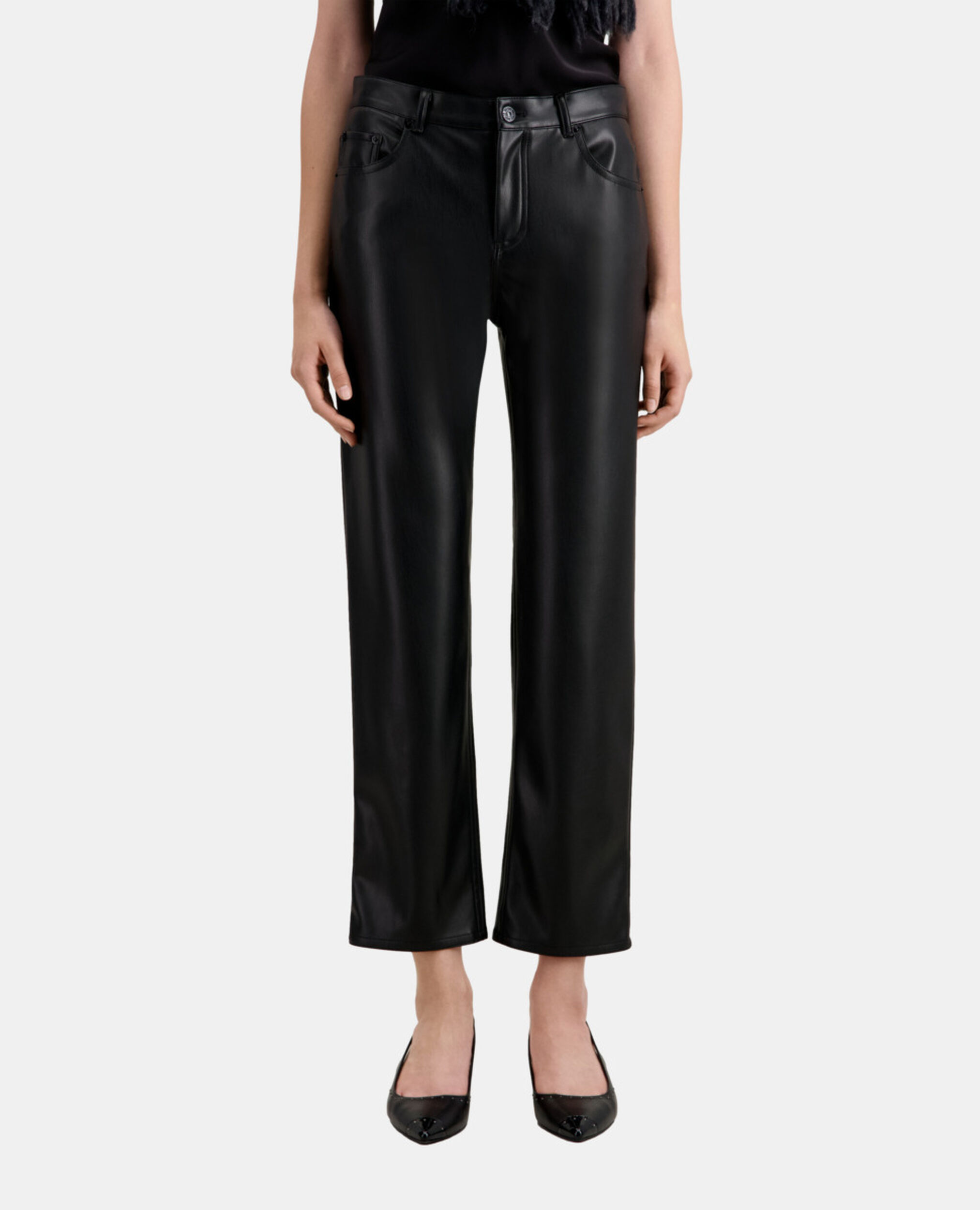 Black leather effect trousers, BLACK, hi-res image number null