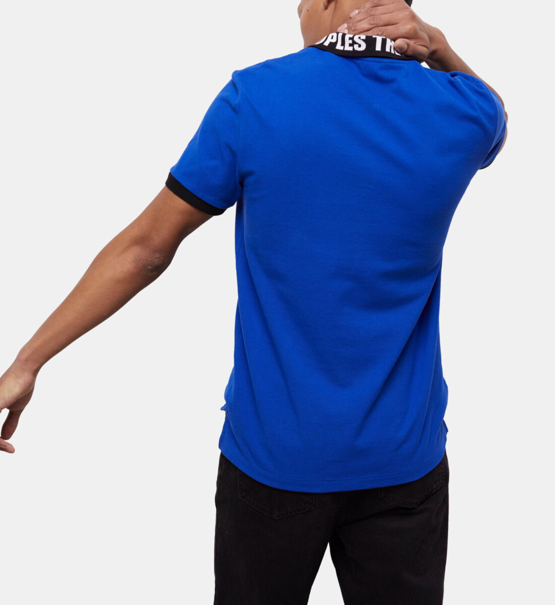 Blue polo shirt and black pants new arrivals