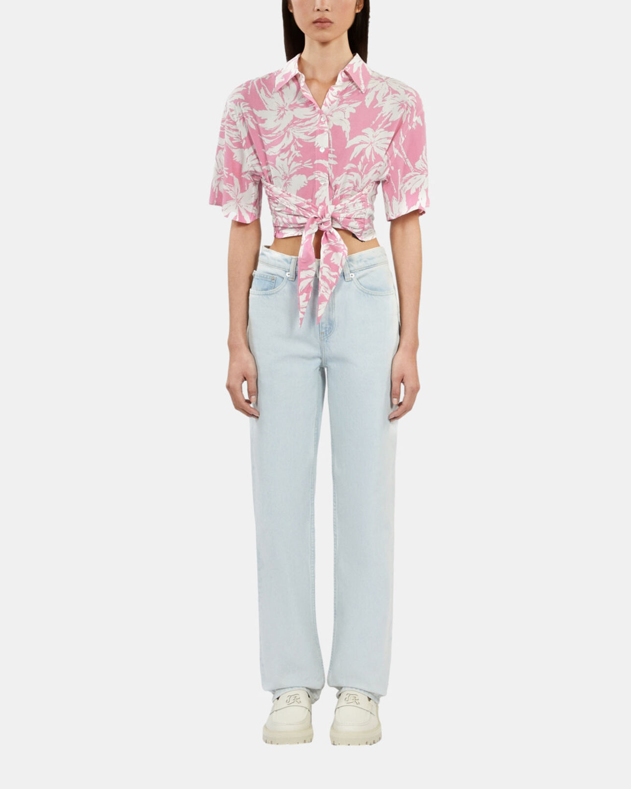 The Kooples WOMEN PINK-WHITE short-sleeved printed shirt