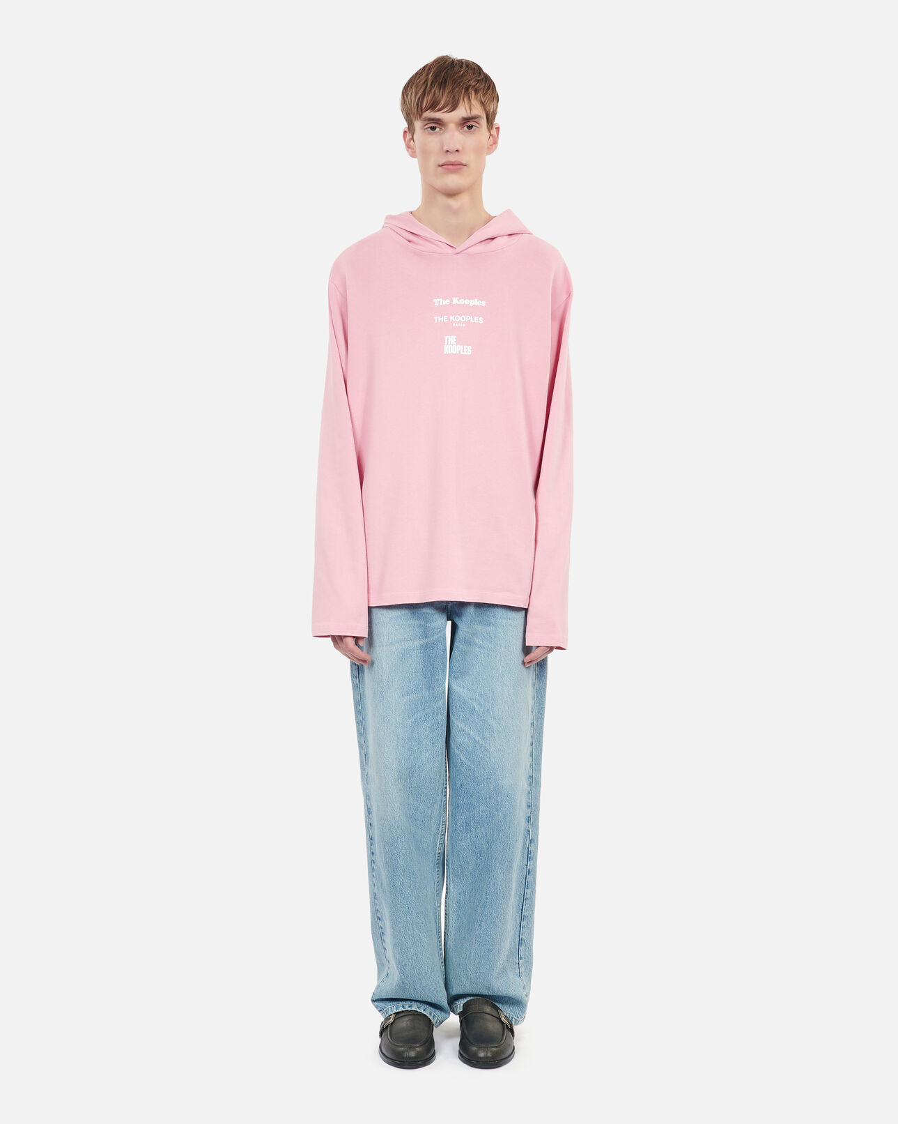 The Kooples H SWEET PINK long-sleeved pink hooded locations serigraphy t-shirt