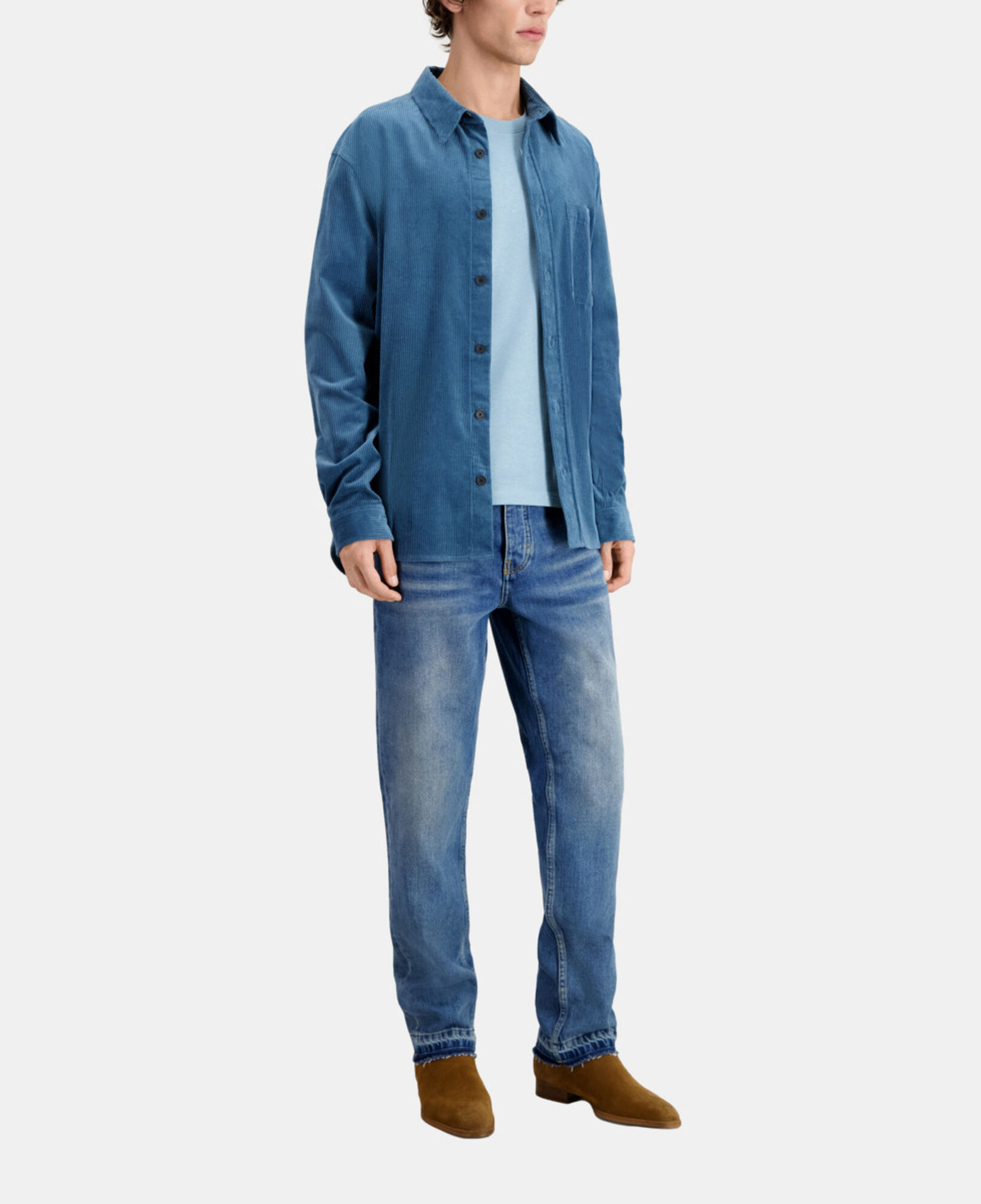 The Kooples MEN BLUE PETROL blue corduroy shirt