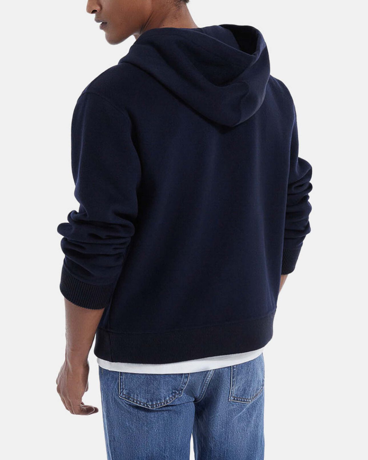 The Kooples HOMME NAVY sweat laine double face bleu capuche