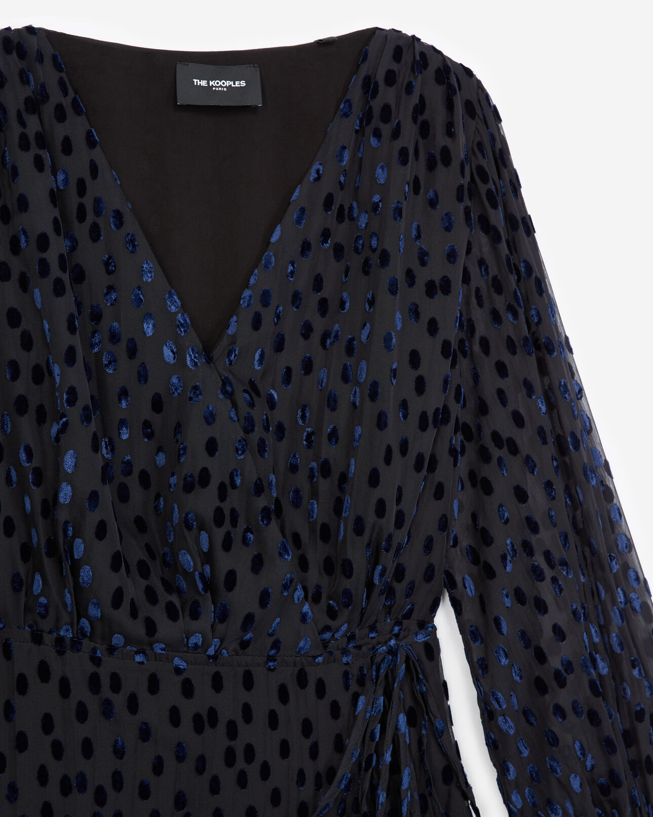 The Kooples WOMEN BLACK / PURPLE burnout velvet wrap dress with polka dots