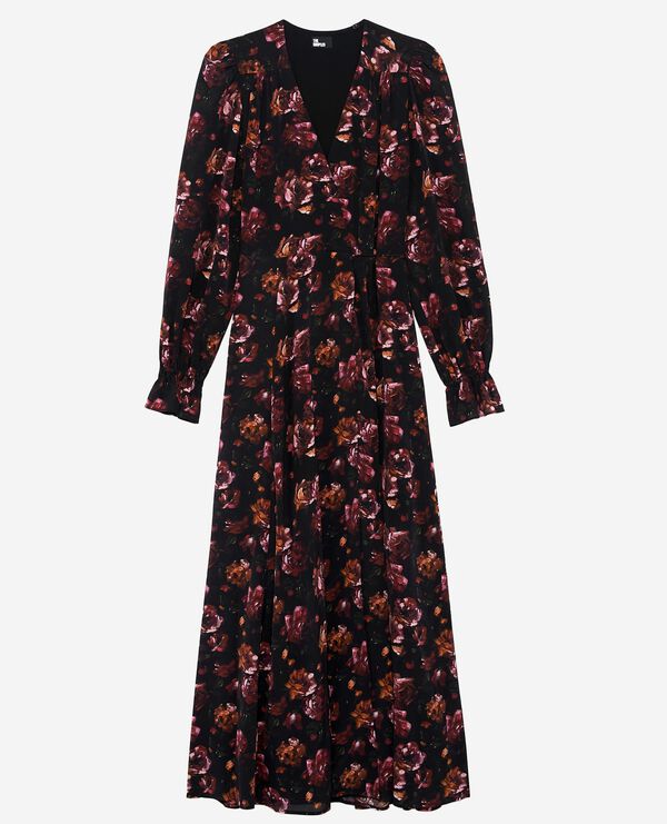 The Kooples WOMEN BLACK - RED burgundy silk blend floral print long dress