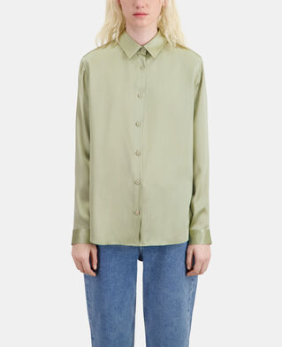 The Kooples FEMME KAKI GREY chemise en soie satin vert clair