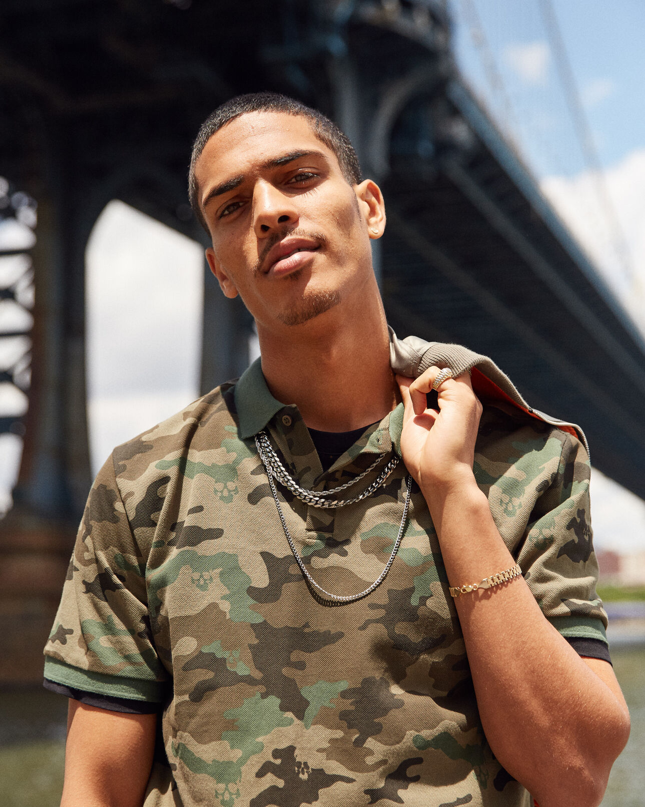 The Kooples MEN KAKI cotton piqué polo with camouflage print