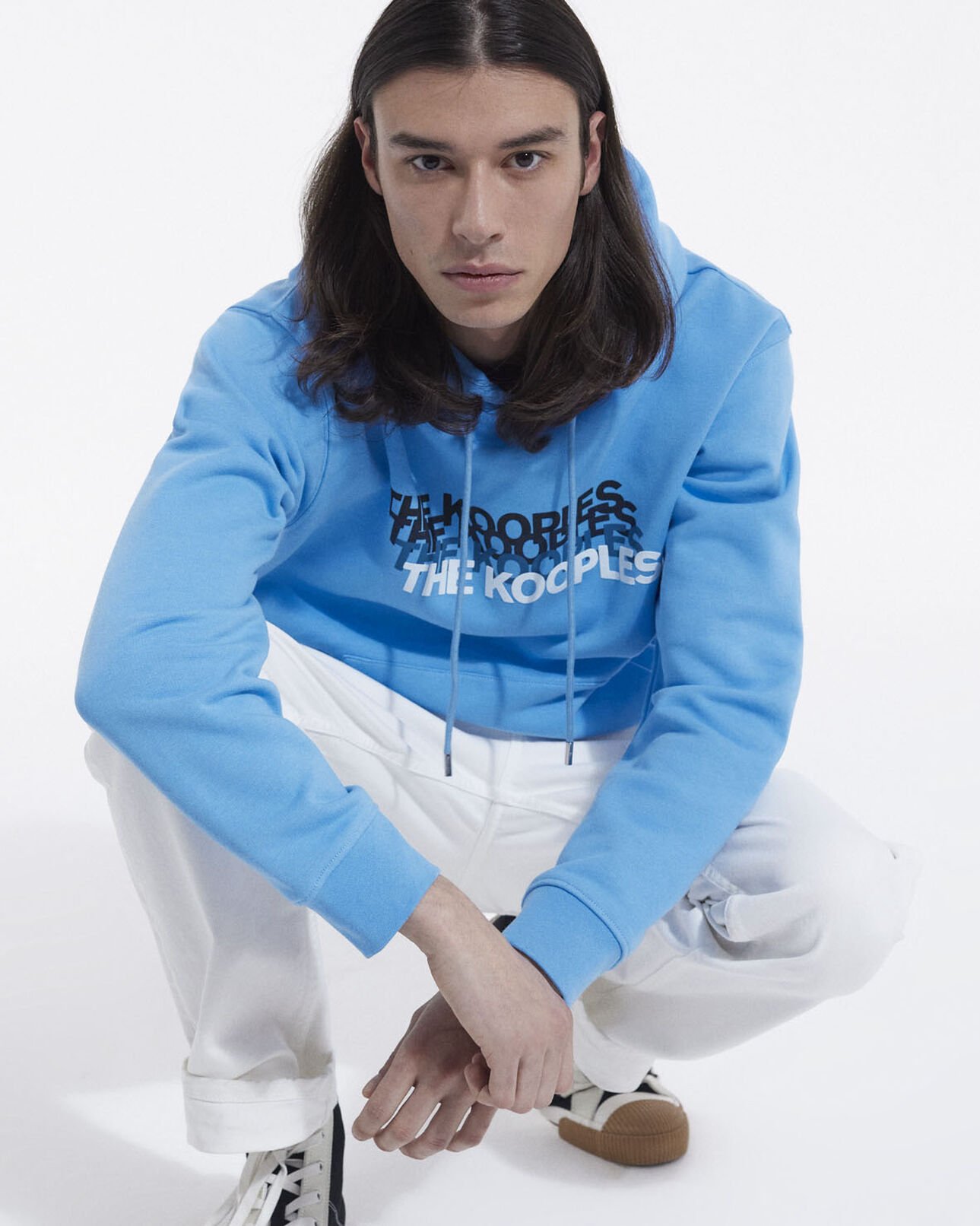 The Kooples HOMME BLUE sweat bleu coton capuche logo dégradé