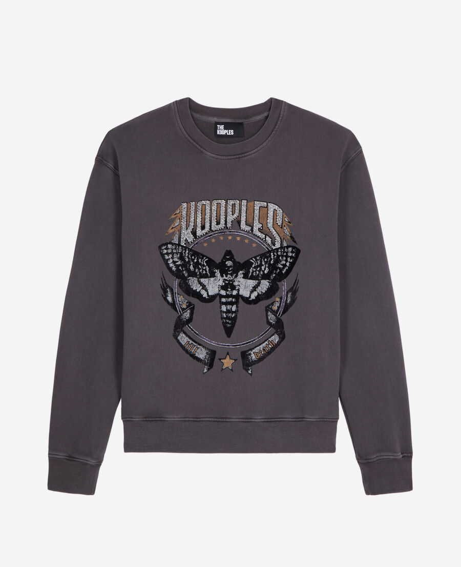 더 쿠플스 The Kooples Sweatshirt gris carbone avec serigraphie Skull butterfly,CARBONE