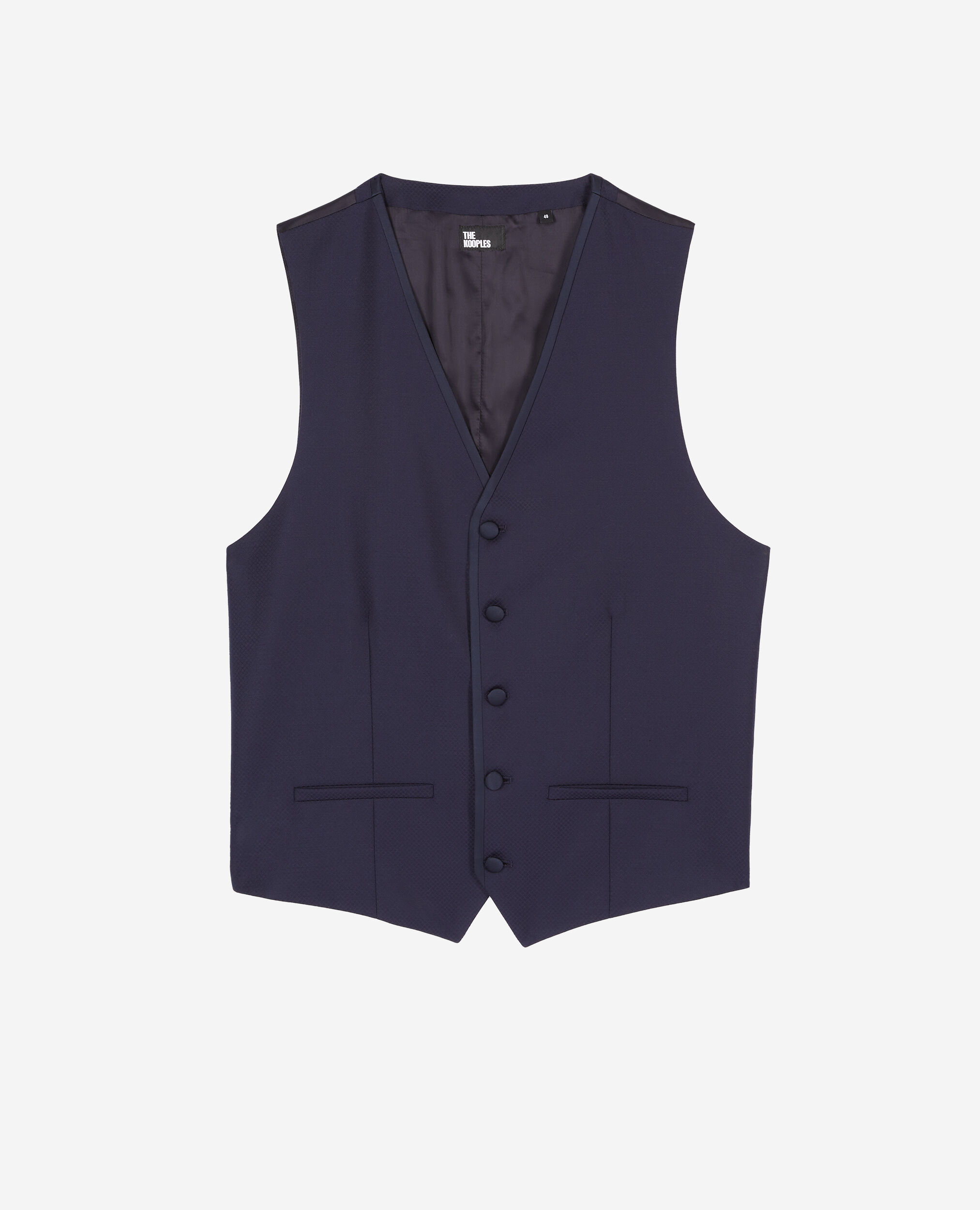 Navy blue wool fitted tuxedo waistcoat, NAVY, hi-res image number null
