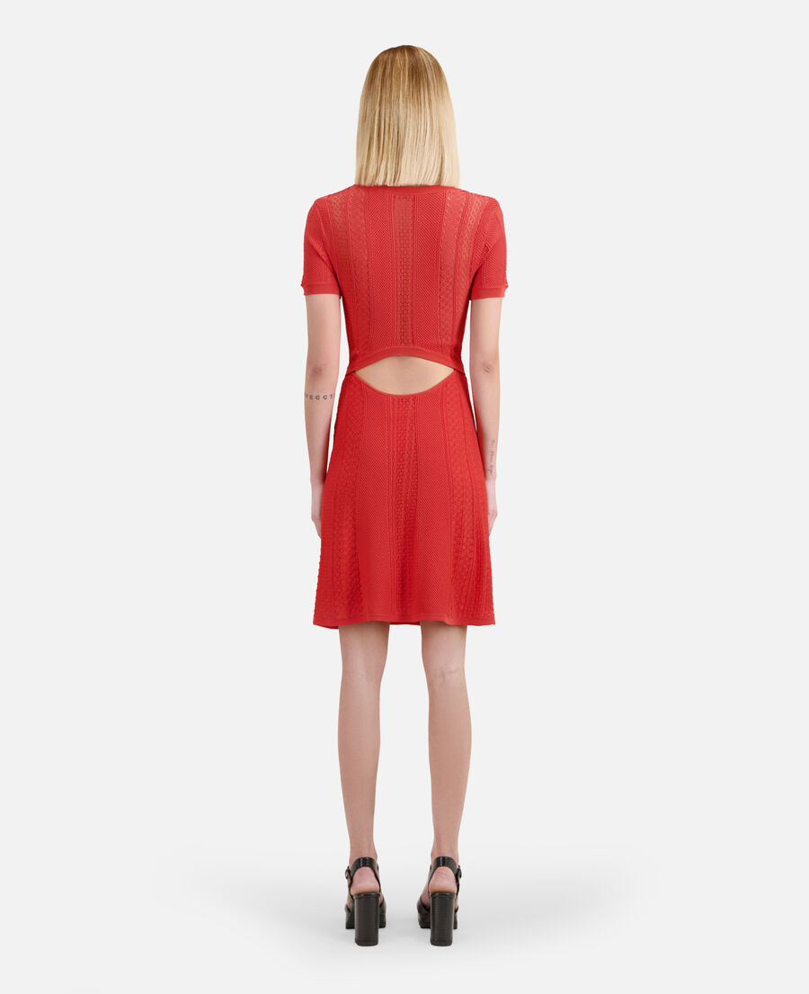 robe courte rouge en maille ajourée