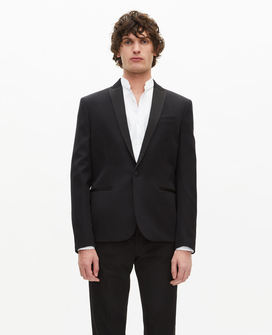 The Kooples HERREN BLACK schwarzes slim fit smokingsakko mit satin-detail