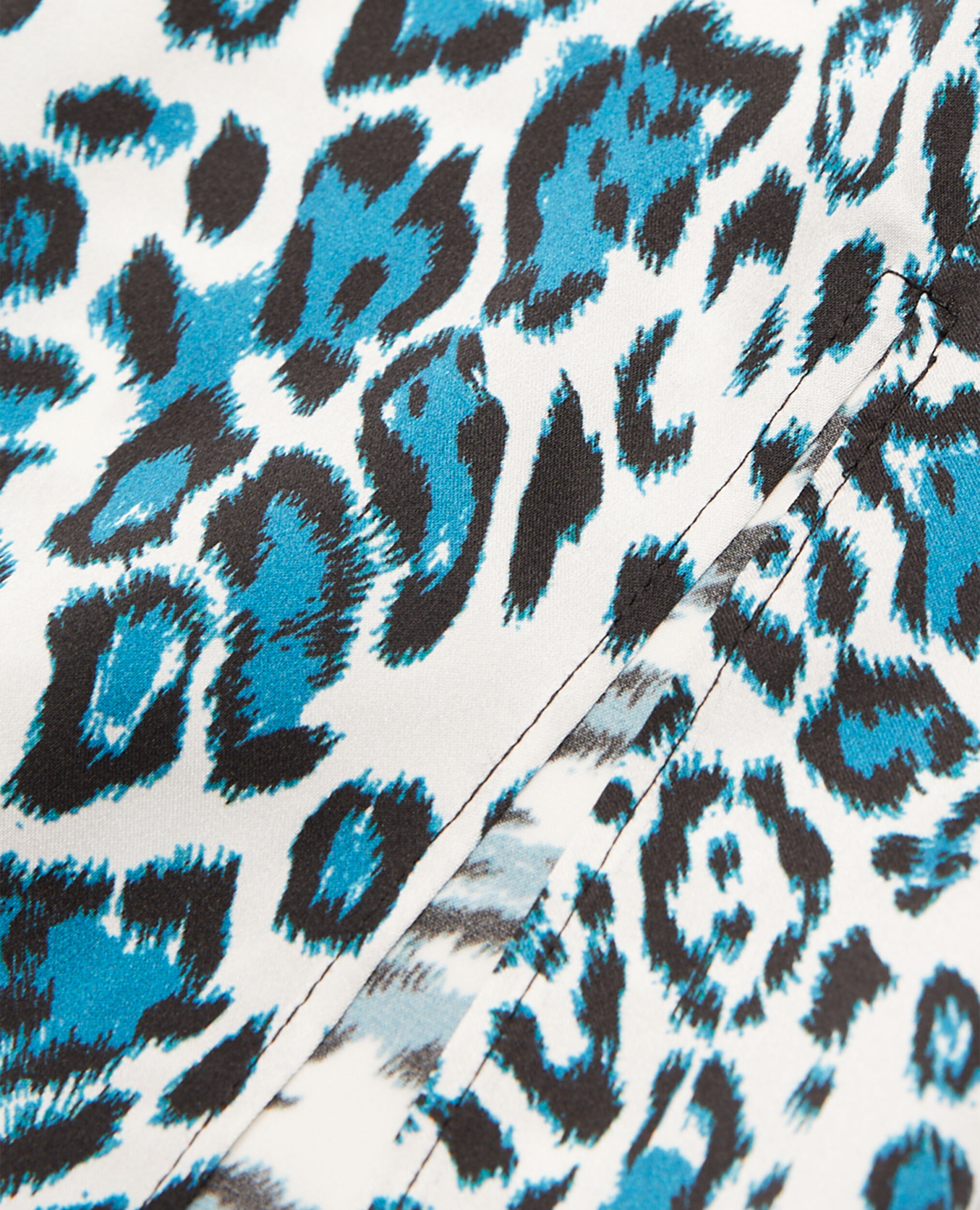 Robe nuisette longue en soie imprimée avec détails en dentelle, BLUE WHITE, hi-res image number null