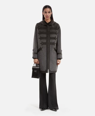 The Kooples F PETROL GREY long gray wool hooded pea coat