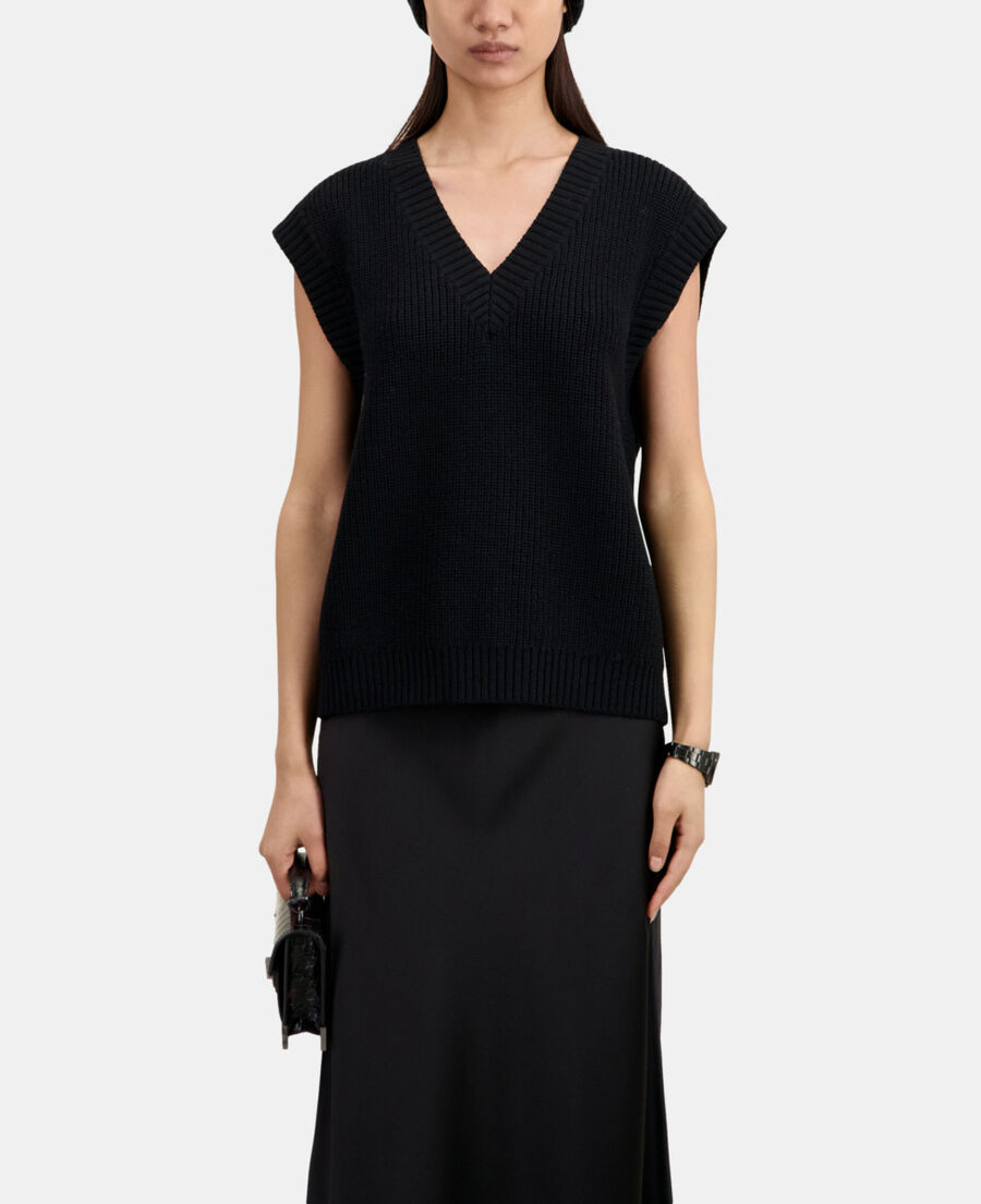 black sleeveless wool sweater