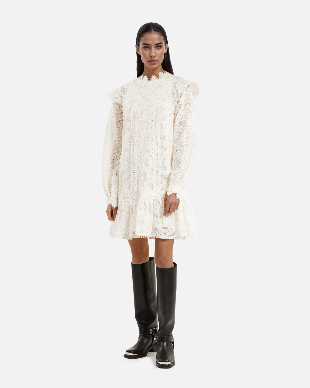 The Kooples FEMME ECRU robe courte en dentelle écrue