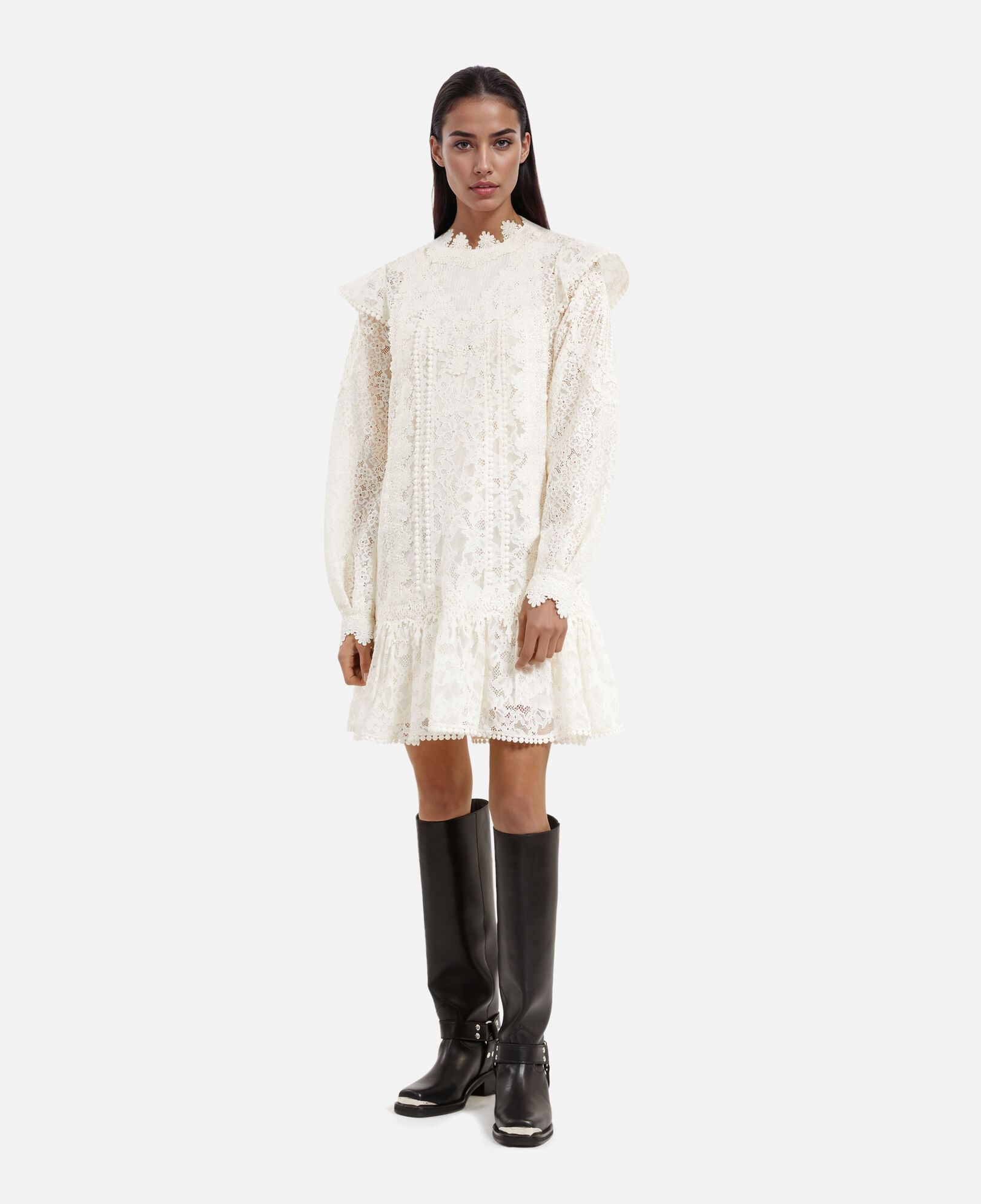 The Kooples WOMEN ECRU short ecru lace dress