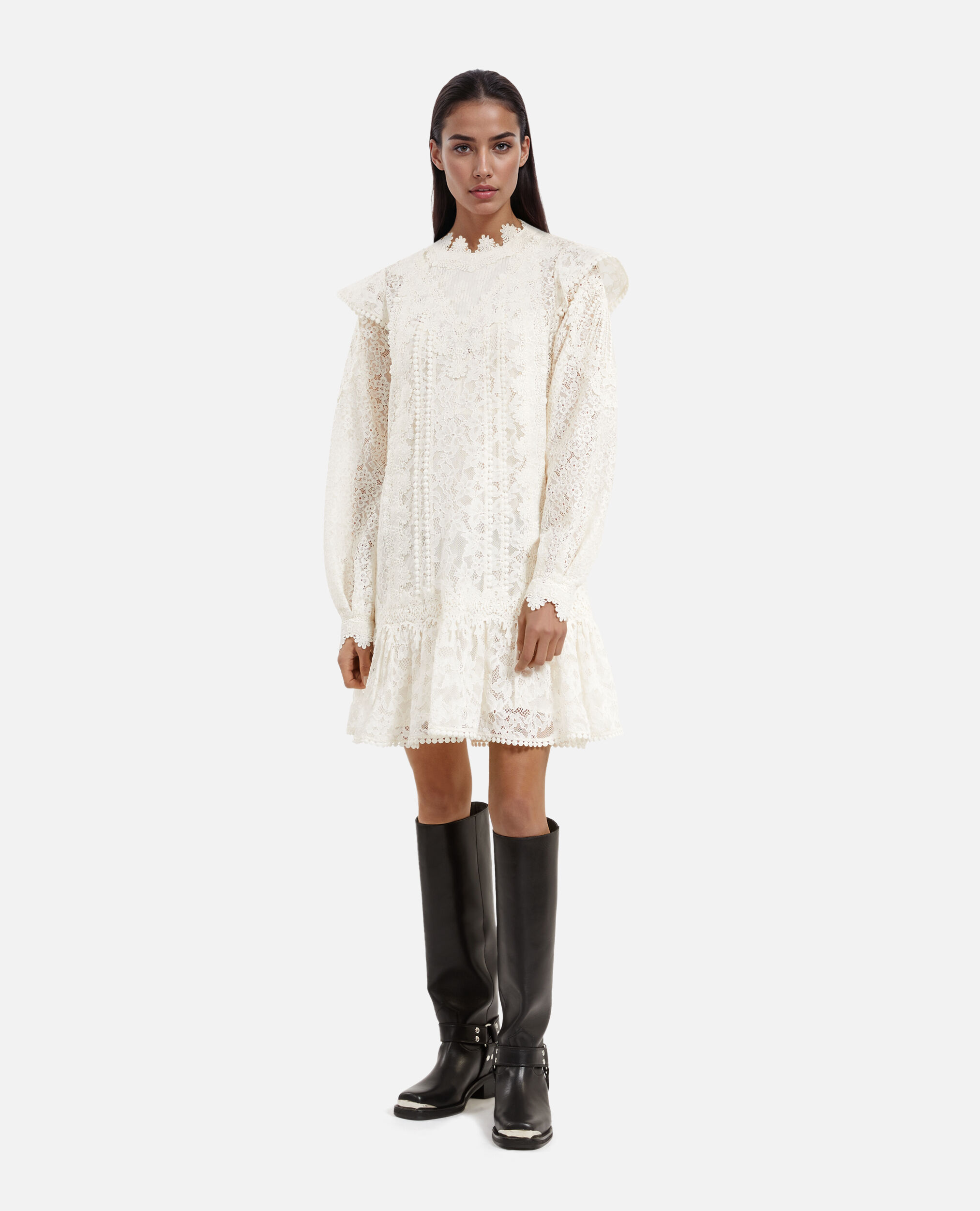 Short ecru lace dress, ECRU, hi-res image number null