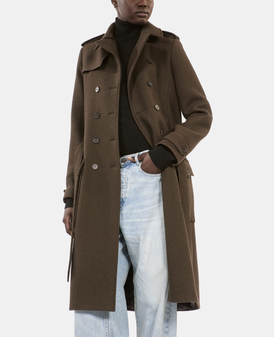 The Kooples F KAKI long wool coat in khaki trench style