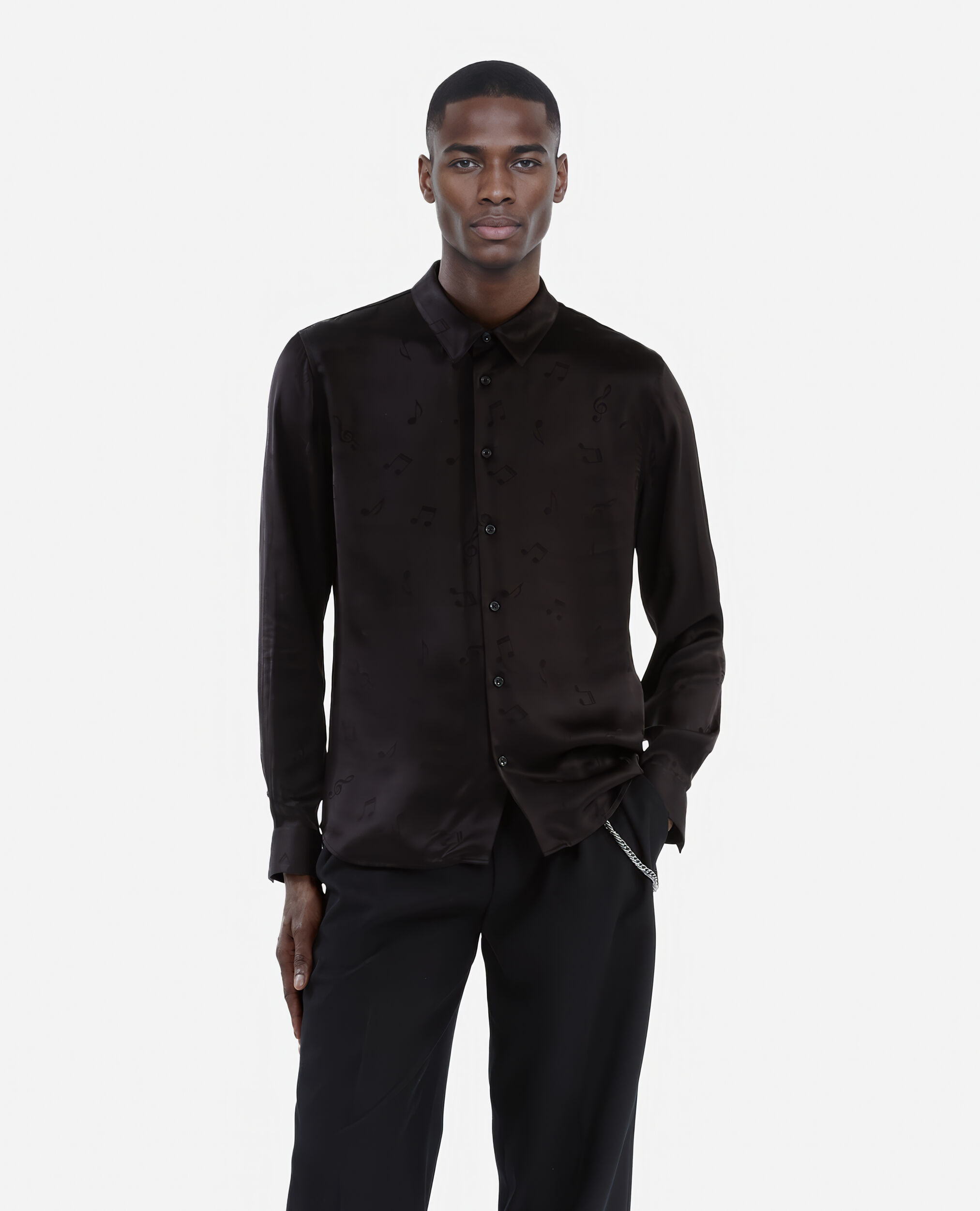 Chemise jacquard musique noire, BLACK, hi-res image number null