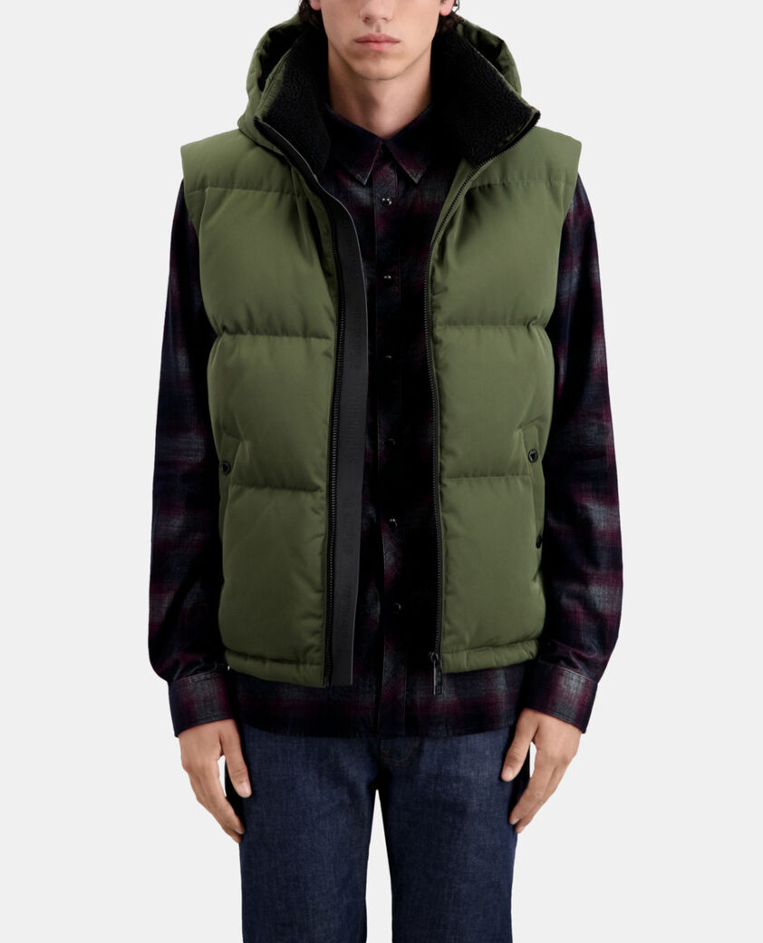 The Kooples HERREN KAKI khakifarbene kapuzen-daunenjacke ohne ärmel