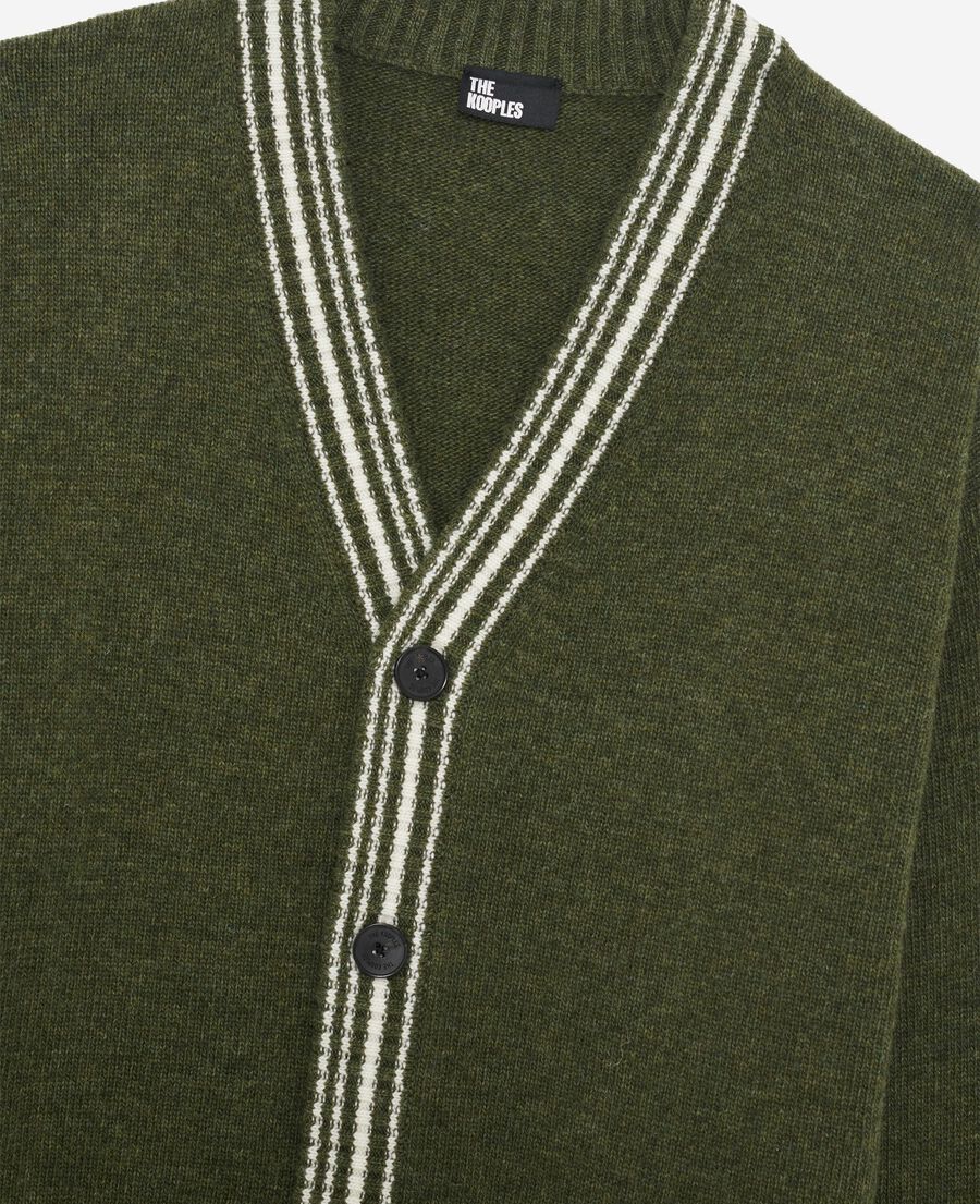 The Kooples MEN GREEN wool cardigan with khaki contrasting stripes