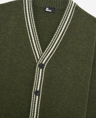 The Kooples MEN GREEN wool cardigan with khaki contrasting stripes
