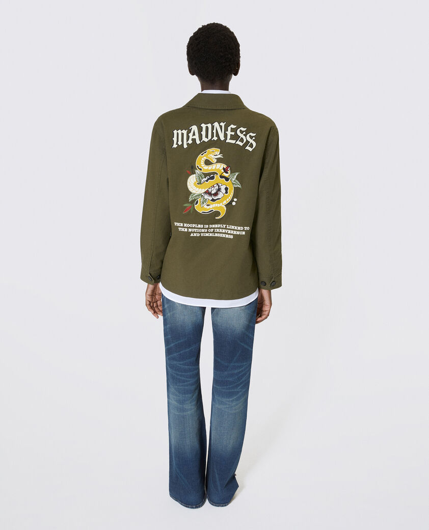 The Kooples WOMEN KAKI embroidered back jacket in khaki cotton