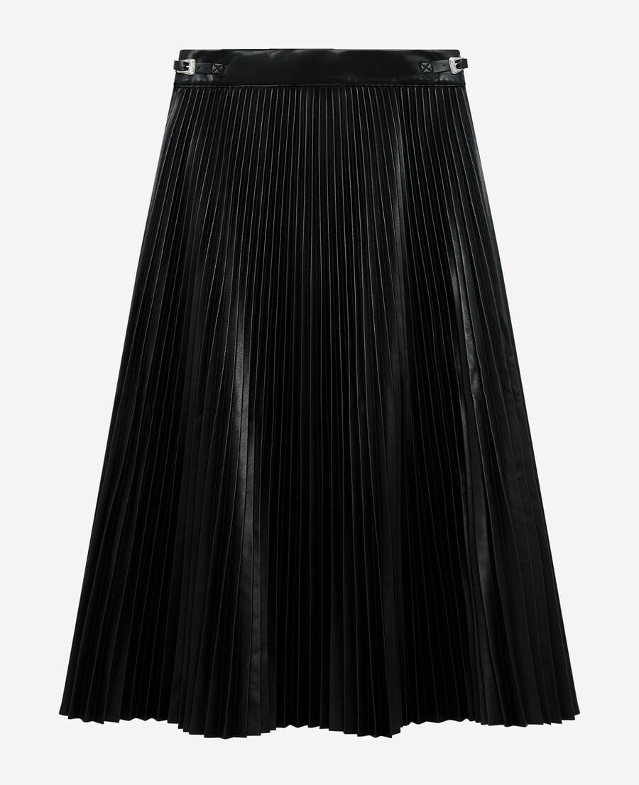 The Kooples FEMME BLACK jupe longue pliss&eacute;e effet cuir noire