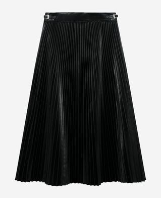 The Kooples FEMME BLACK jupe longue pliss&eacute;e effet cuir noire