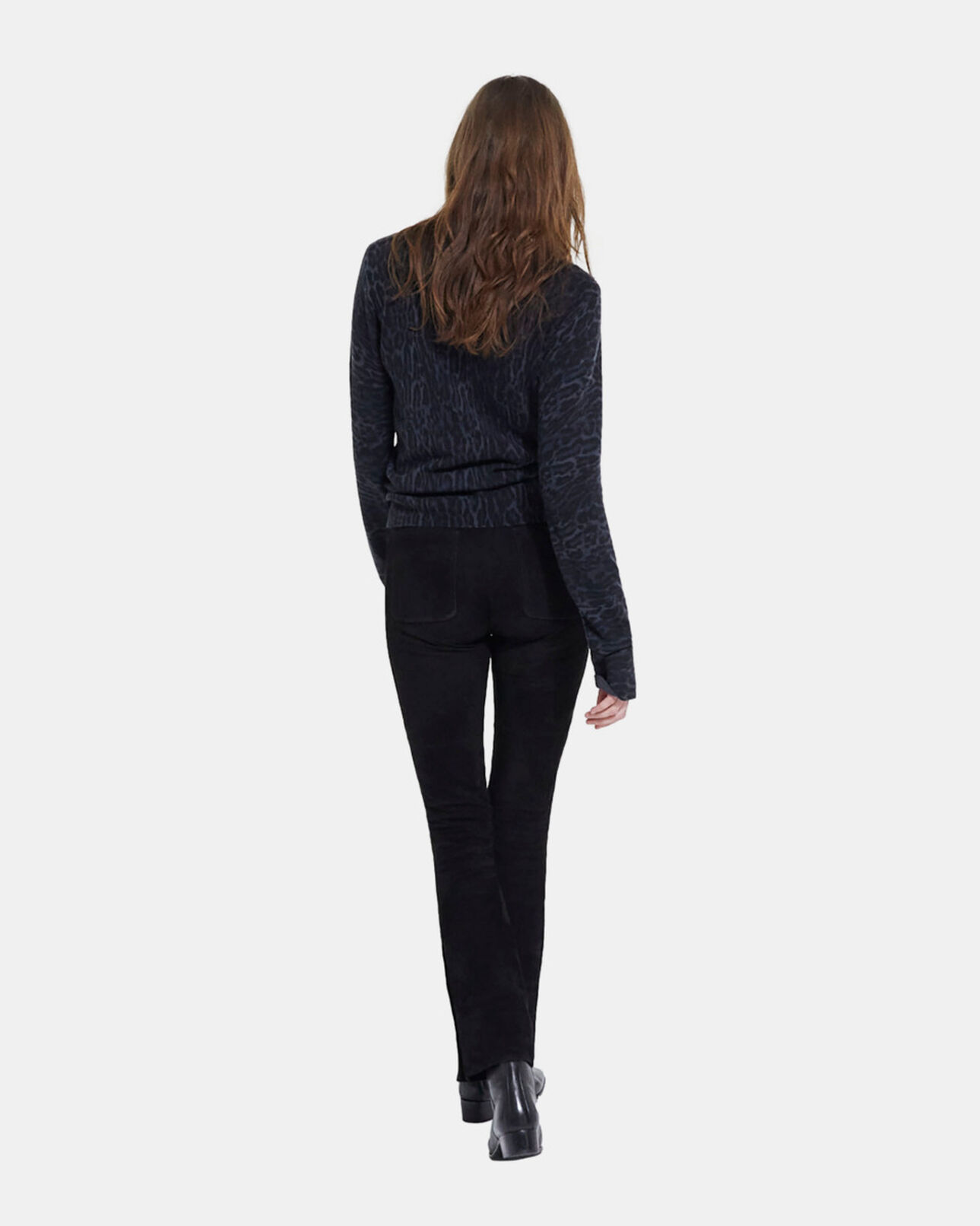The Kooples WOMEN BLACK GREY leopard print cashmere sweater