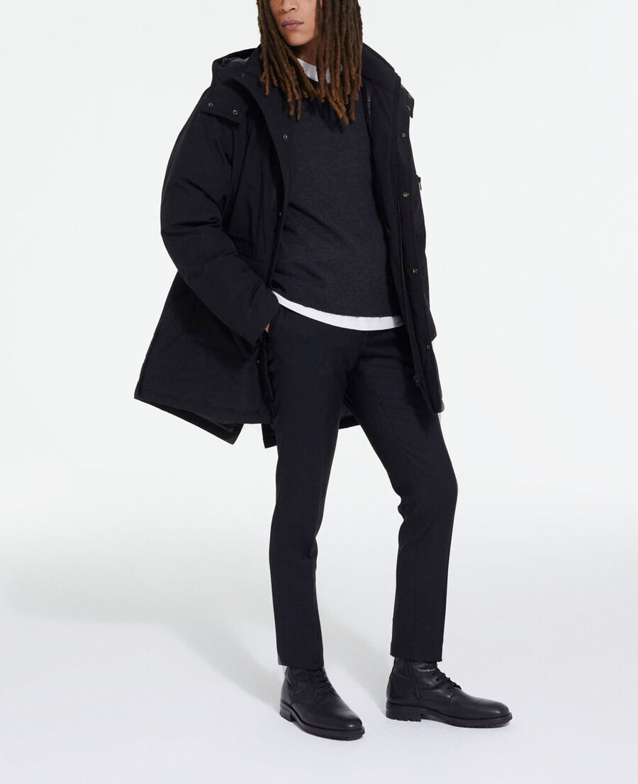 black hooded parka