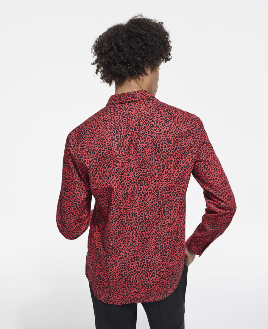Red leopard print shirt with classic collar The Kooples US