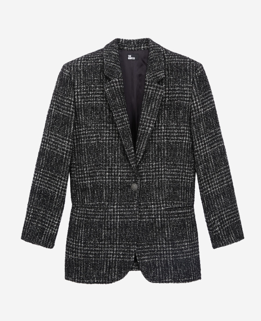black and white tweed blazer