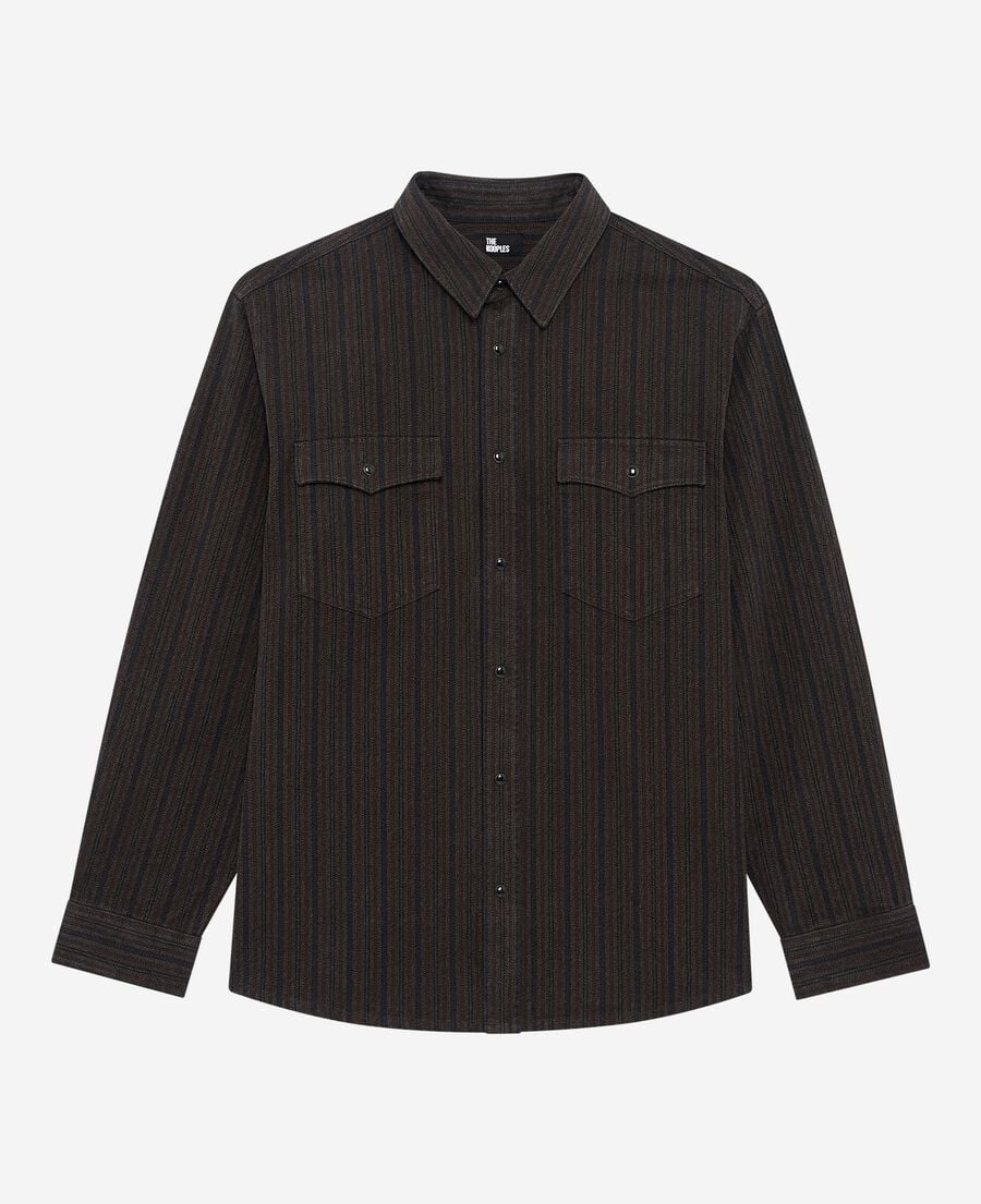 The Kooples MEN WASHED GREY brown and blue molten stripe overshirt