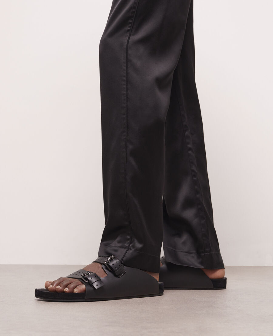 black leather sandals