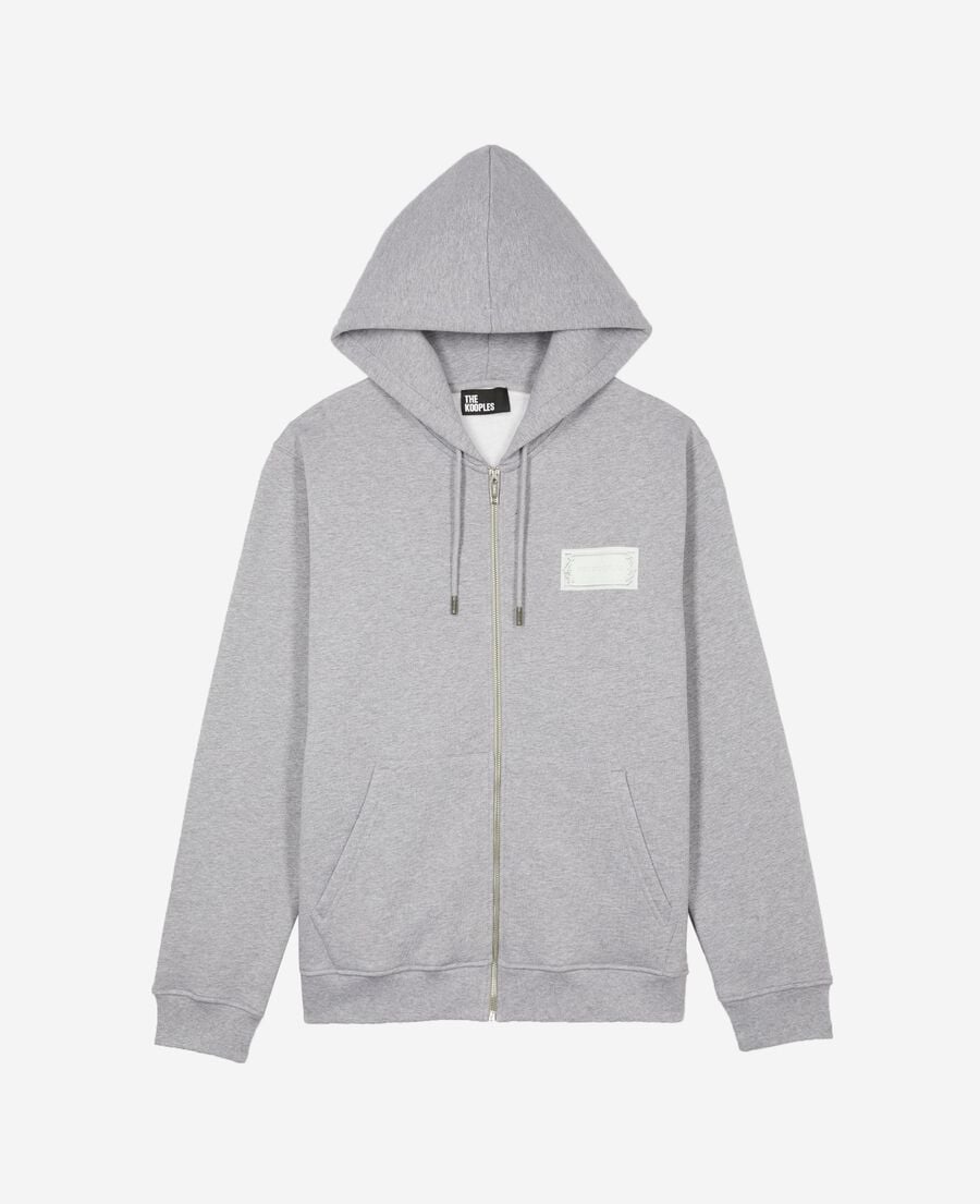 The Kooples HOMME GREY MELANGE sweatshirt zipp&eacute; avec s&eacute;rigraphie noir