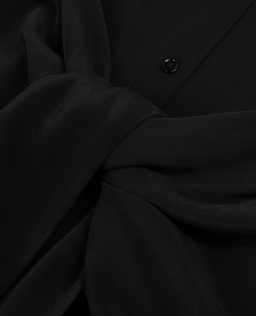The Kooples FEMME BLACK robe chemise courte en soie avec nœud noire