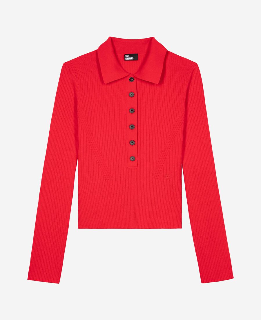 The Kooples FEMME TANGO RED pull en maille c&ocirc;tel&eacute;e rouge