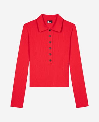 The Kooples FEMME TANGO RED pull en maille c&ocirc;tel&eacute;e rouge