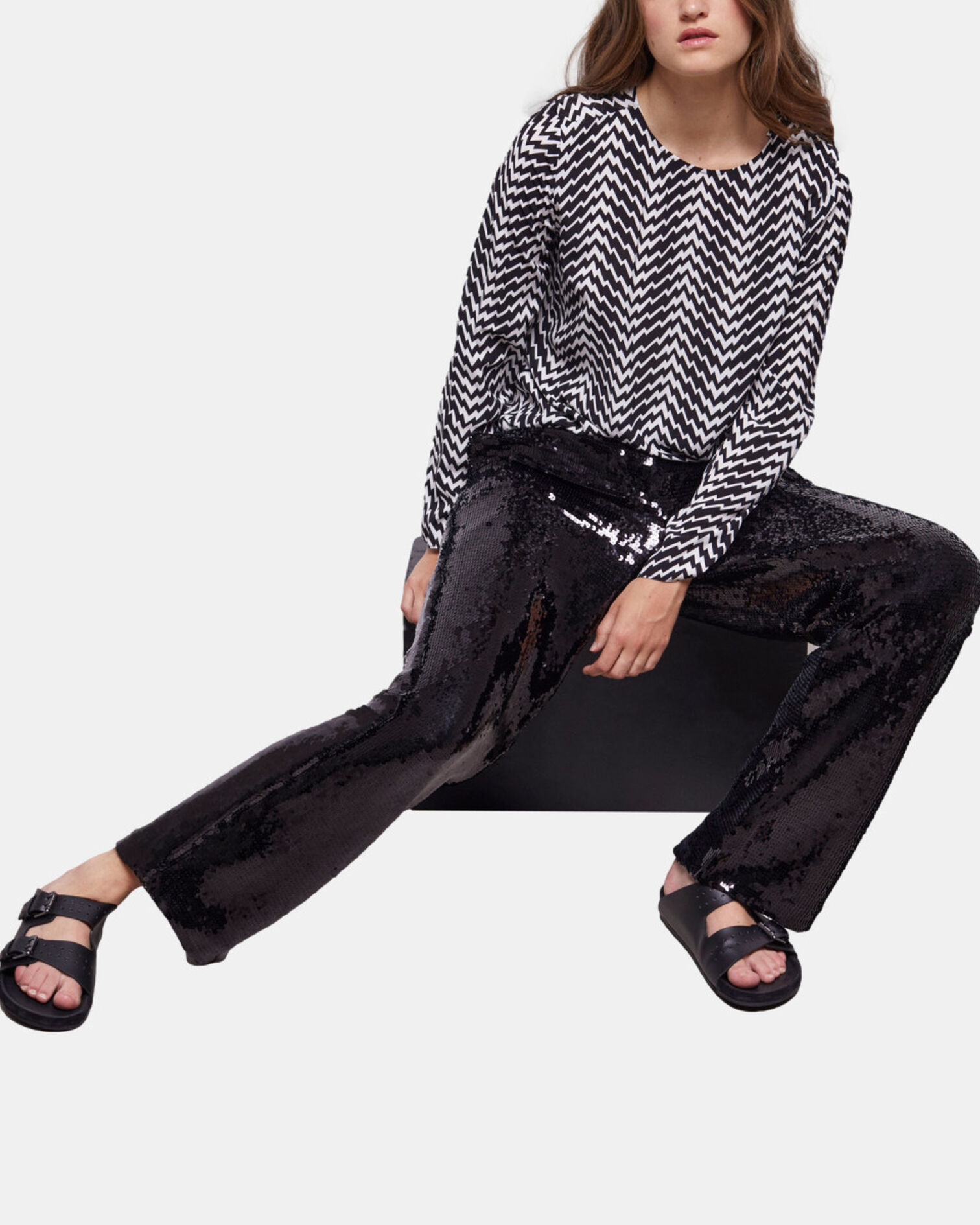 Black sequin pants, BLACK, hi-res image number null