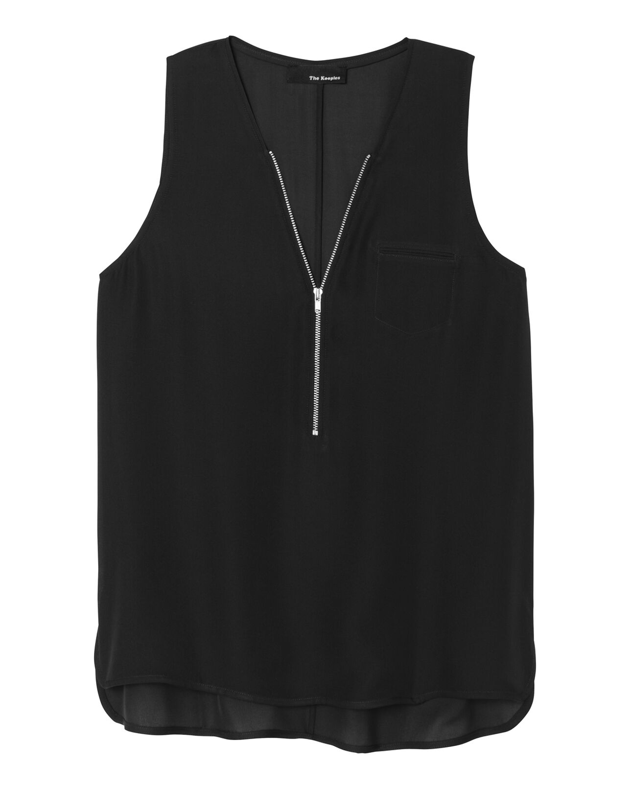 The Kooples WOMEN BLACK tank top with a zip neckline in silk