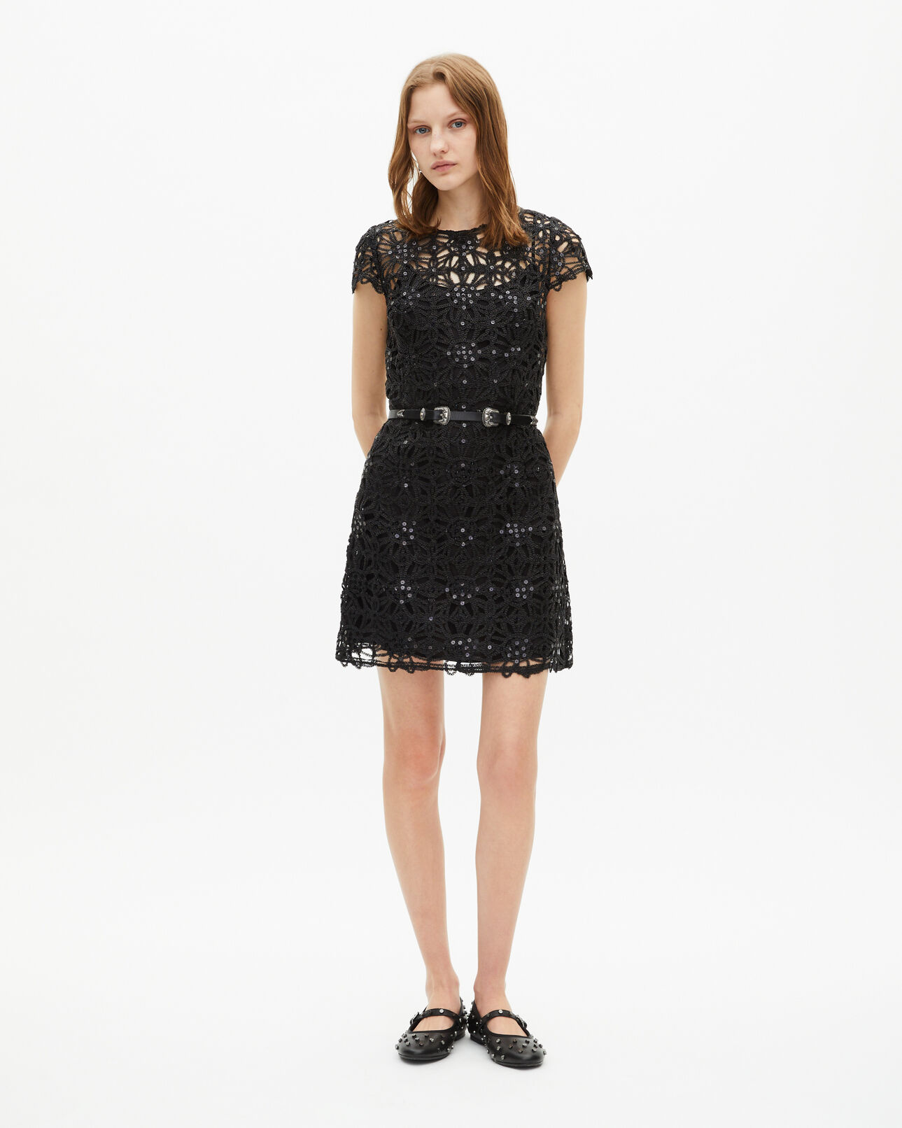 The Kooples DAMEN BLACK kurzes kleid aus guipure in silber