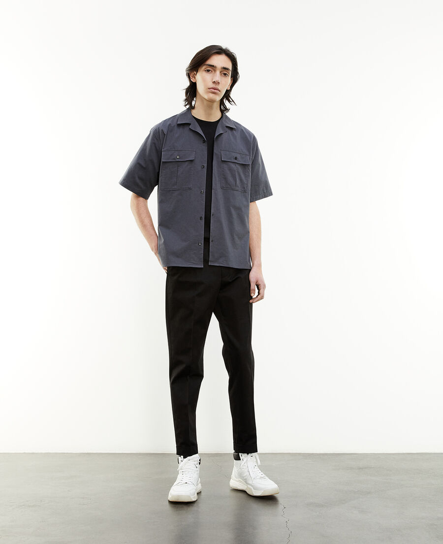 charcoal gray cotton shirt with pockets