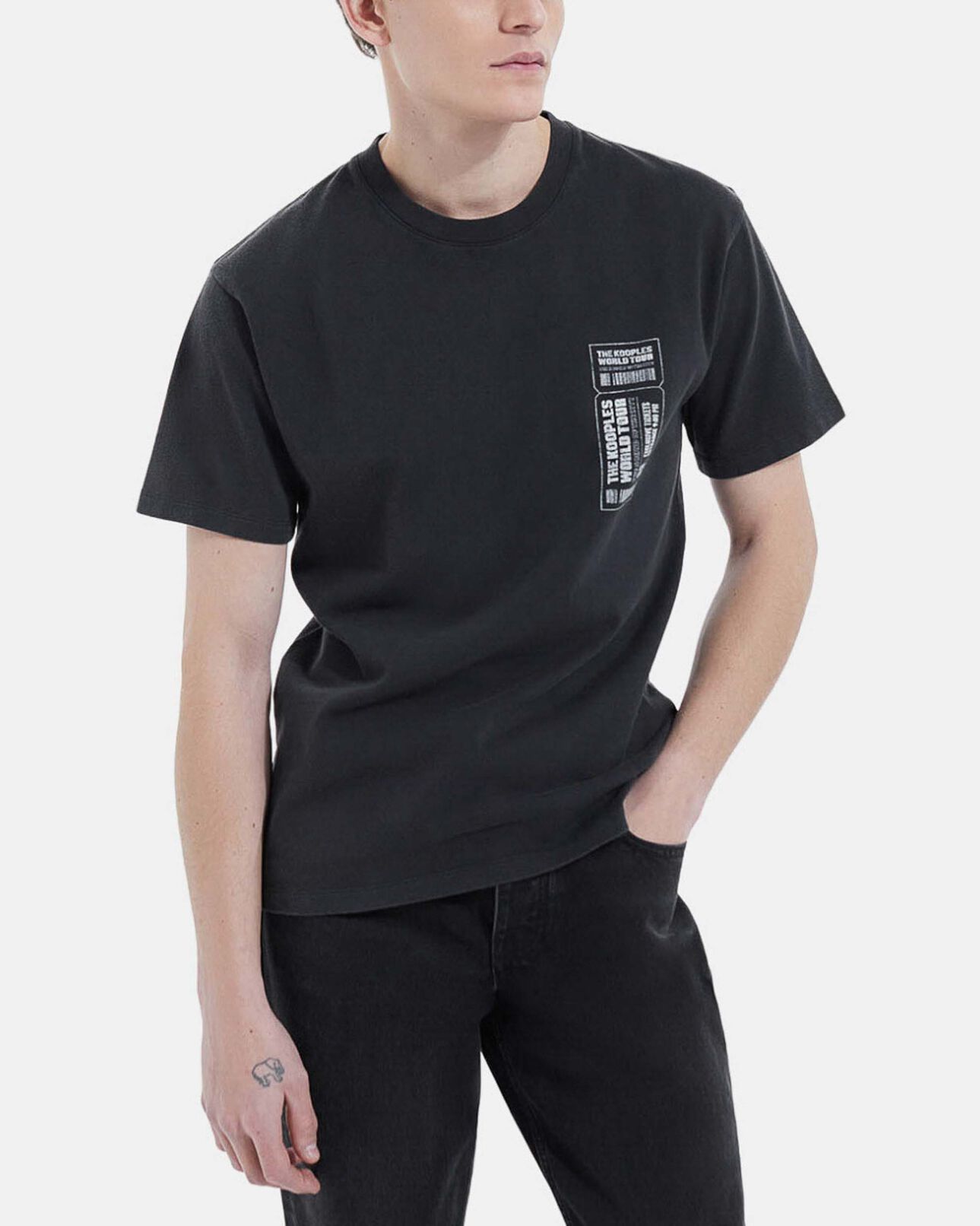 The Kooples HOMBRE BLACK WASHED camiseta negra logotipo desgastada algodón